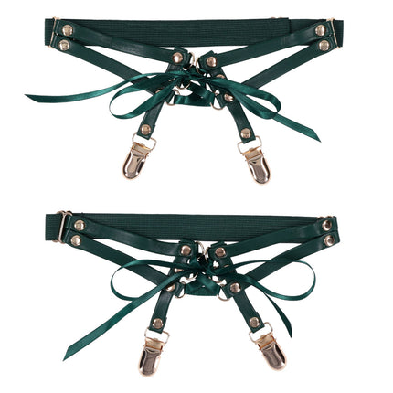 Sex & Mischief Indica Laced Up Garters - Green/Gold Set of 2
