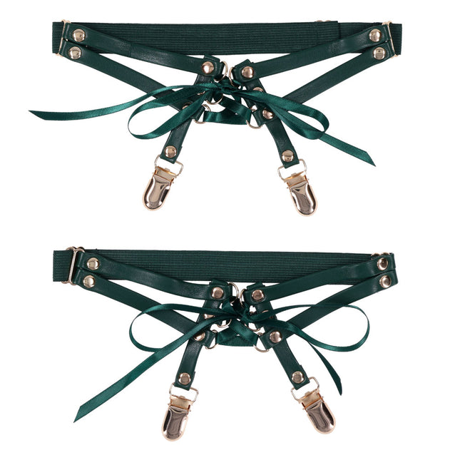 Sex & Mischief Indica Laced Up Garters - Green/Gold Set of 2