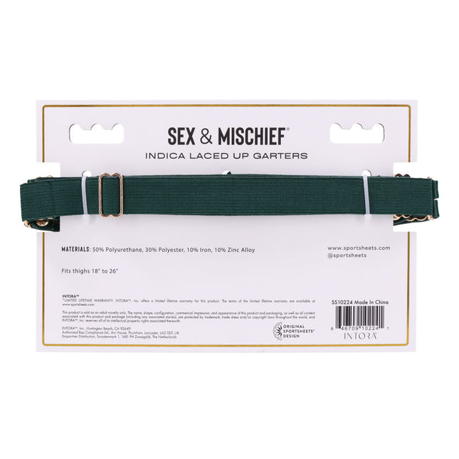 Sex & Mischief Indica Laced Up Garters - Green/Gold Set of 2