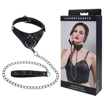 SPORTSHEETS Velvet Noir Collar & Leash - Black Restraints