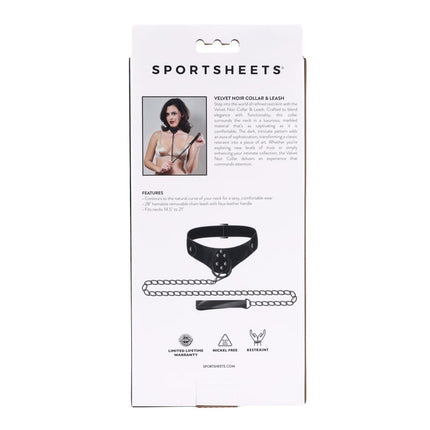 SPORTSHEETS Velvet Noir Collar & Leash - Black Restraints
