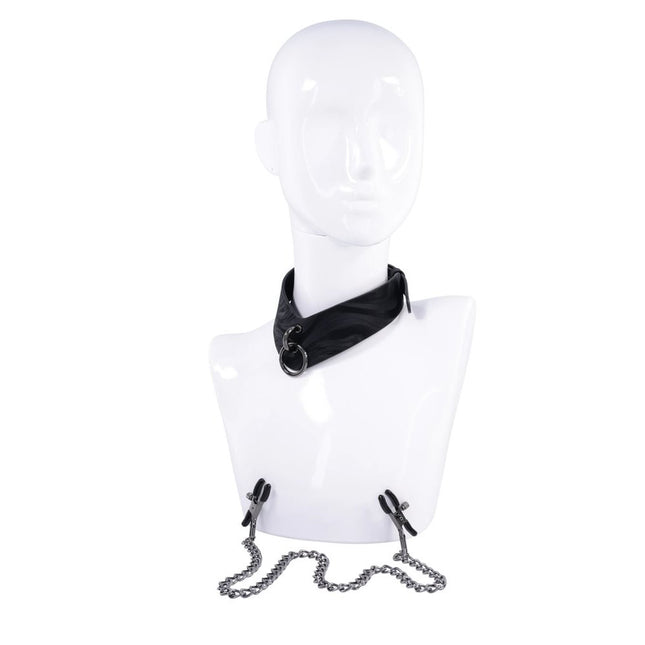 SPORTSHEETS Velvet Noir Collar & Removable Clamps - Black
