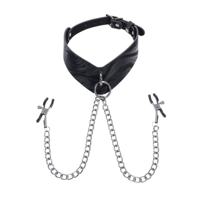 SPORTSHEETS Velvet Noir Collar & Removable Clamps - Black