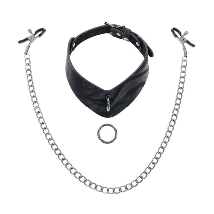 SPORTSHEETS Velvet Noir Collar & Removable Clamps - Black