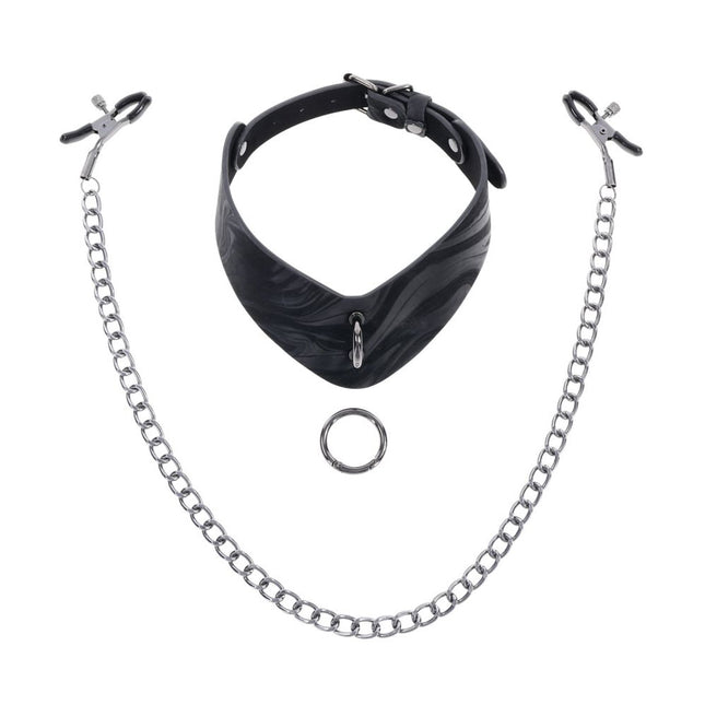 SPORTSHEETS Velvet Noir Collar & Removable Clamps - Black