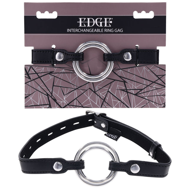 The product image shows the packaging and the gag itself. The packaging is labeled 'EDGE Interchangeable Ring Gag' with a graphic background.