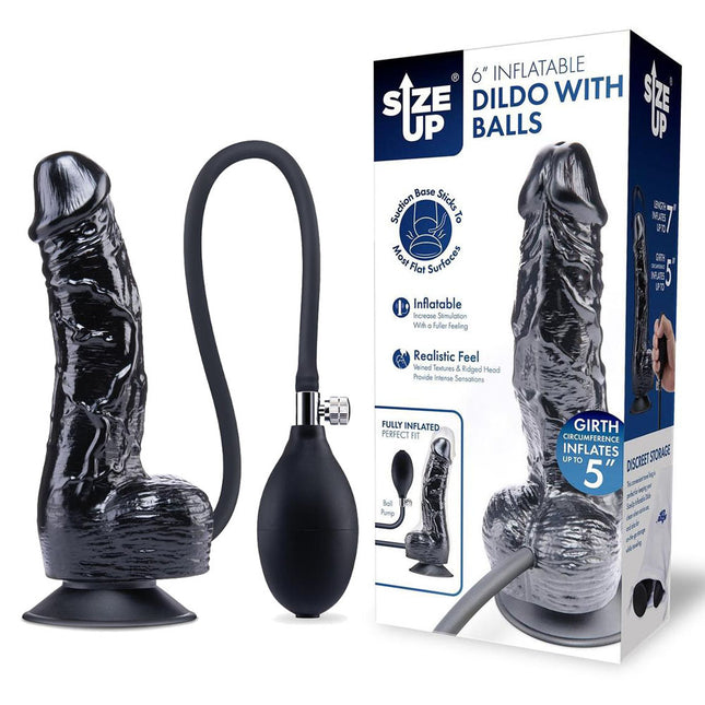 Size Up 6 Inch Inflatable Dildo with Balls - Black