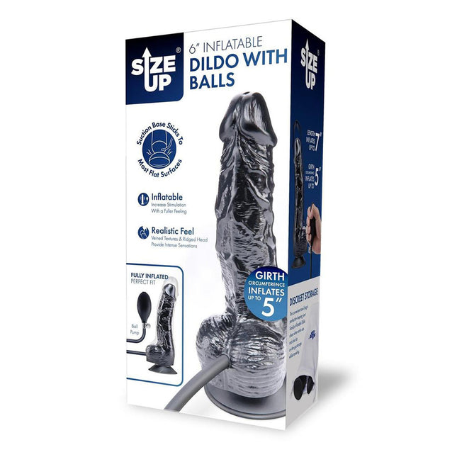 Size Up 6 Inch Inflatable Dildo with Balls - Black