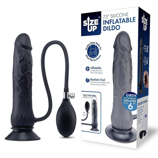 Size Up 7.5 Inch Inflatable Dildo with Balls - Black
