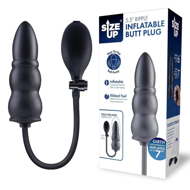 Size Up 5.5 Inch Ripple Inflatable Butt Plug - Black