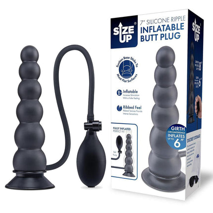 Size Up 7 Inch Ripple Inflatable Butt Plug - Black
