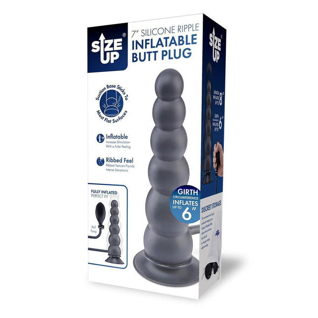 Size Up 7 Inch Ripple Inflatable Butt Plug - Black