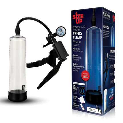 Size Up Ergonomic Trigger Clear Penis Pump with Pressure Gauge