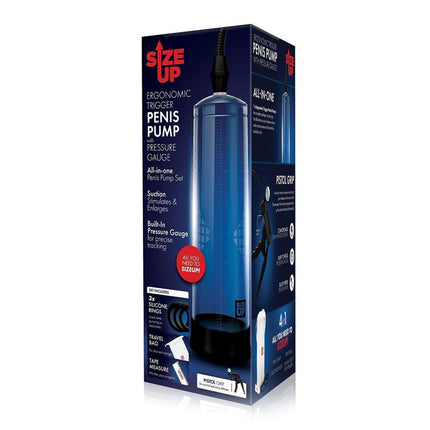 Size Up Ergonomic Trigger Clear Penis Pump with Pressure Gauge