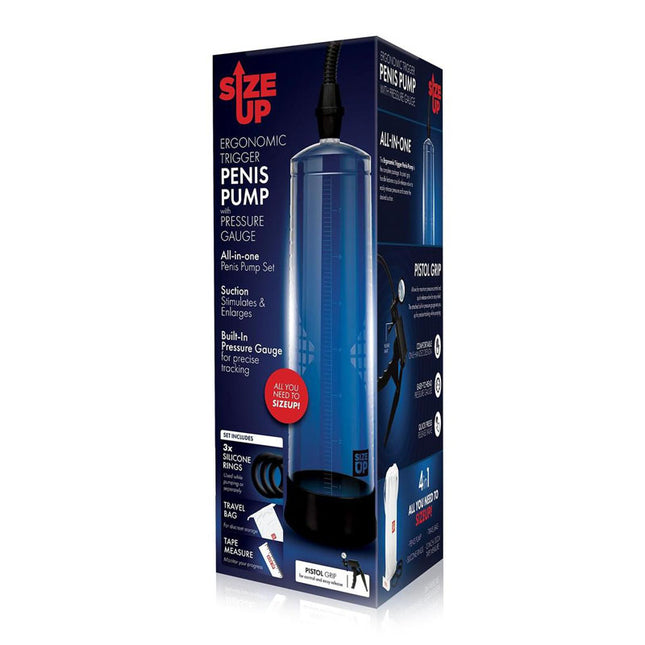 Size Up Ergonomic Trigger Clear Penis Pump with Pressure Gauge