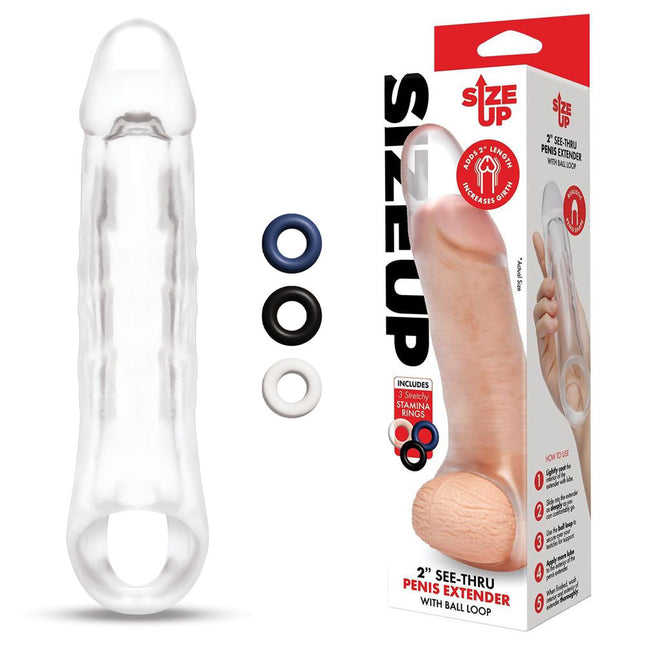 Size Up 2 Inch See-Thru Penis Extender with Ball Loop - Clear