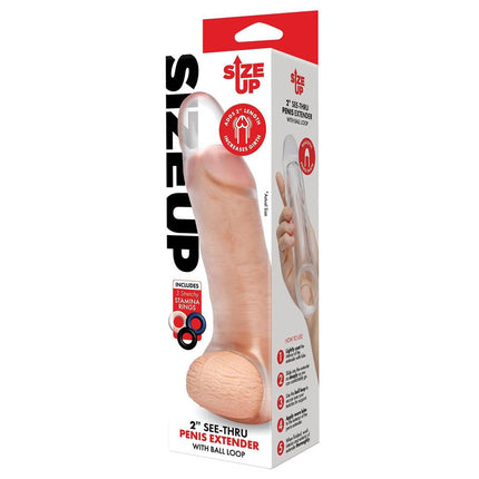 Size Up 2 Inch See-Thru Penis Extender with Ball Loop - Clear