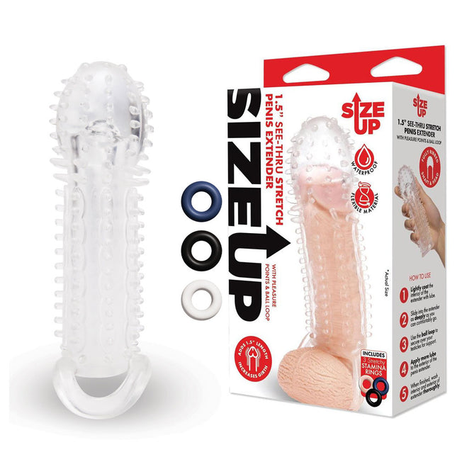 Size Up 1.5 Inch See-Thru Stretch Penis Extender - Clear