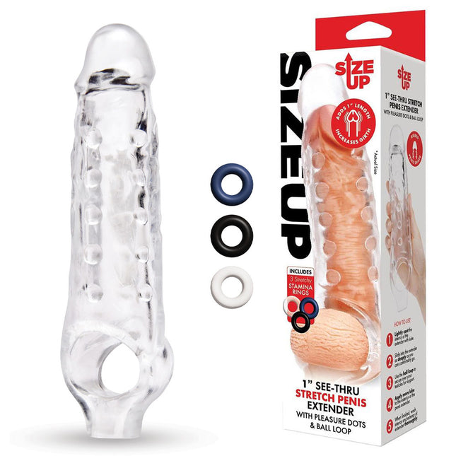 Size Up 1 Inch See-Thru Stretch Clear Penis Extender