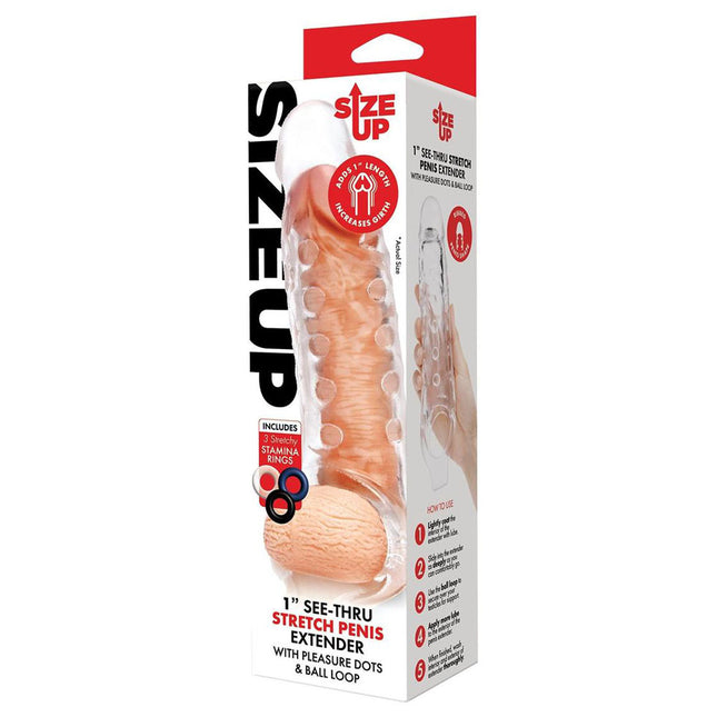 Size Up 1 Inch See-Thru Stretch Clear Penis Extender