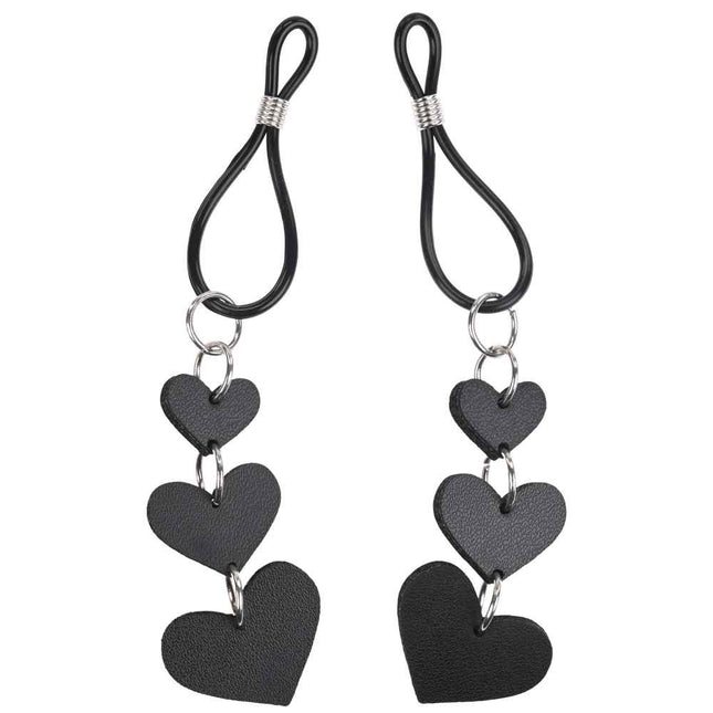 Sex & Mischief Heart Nipple Ties Black with Adjustable Tie