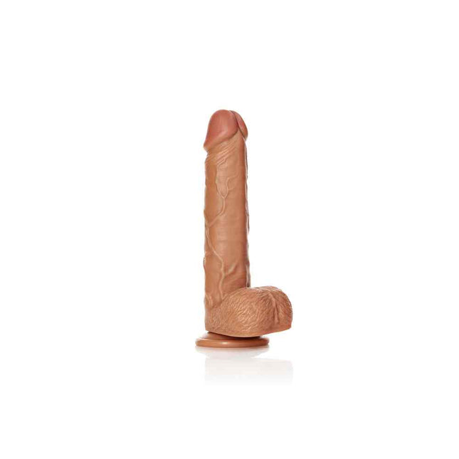 Side View Tan REALROCK 9Inch Realistic Suction Cup Dildo with Balls
