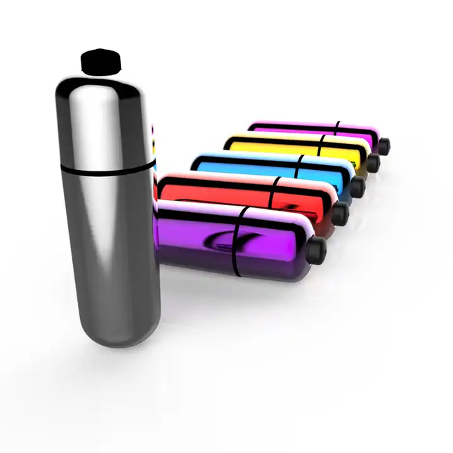 Single Speed Bullet Vibrator in Black, Purple, Red, Pink, Gold, and Blue laying flat