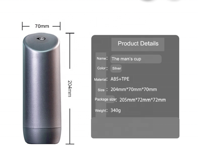 The Mans Cup Male Masturbator 8 Inch Silver