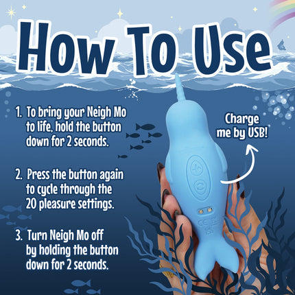 Unihorn of the Sea - Neigh Mo - The Narwhal - Blue Dual Motor Vibrator