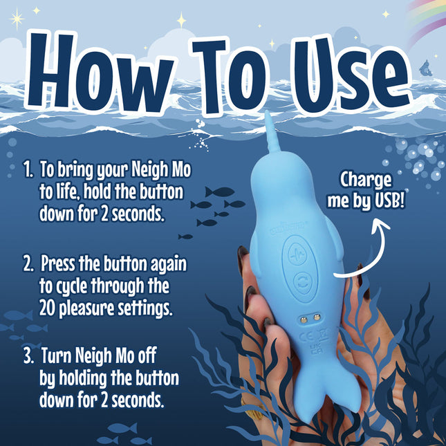 Unihorn of the Sea - Neigh Mo - The Narwhal - Blue Dual Motor Vibrator
