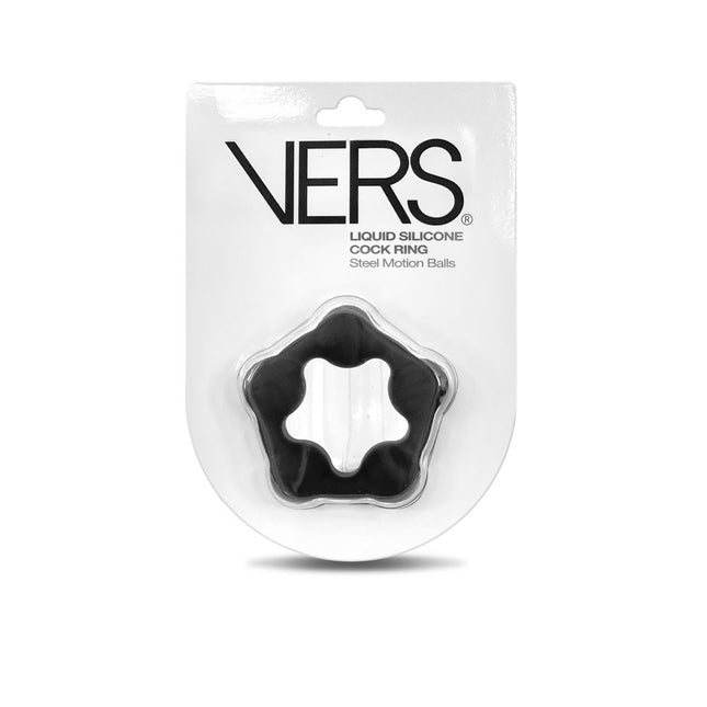 VERS Liquid Silicone Steel Motion Balls Cock Ring - Black