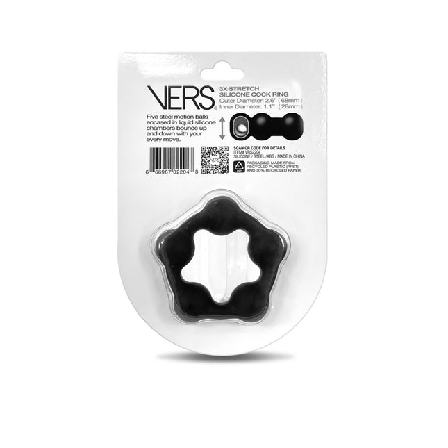 VERS Liquid Silicone Steel Motion Balls Cock Ring - Black