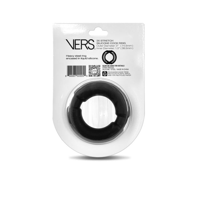 VERS Liquid Silicone Weighted Steel Core Cock Ring - Black