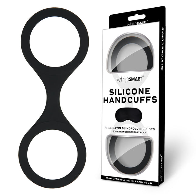 WhipSmart Silicone Black Handcuffs with Bonus Blindfold