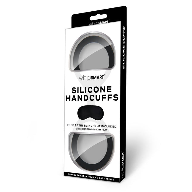 WhipSmart Silicone Black Handcuffs with Bonus Blindfold