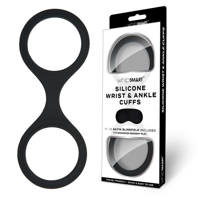 WhipSmart Silicone Black Wrist & Ankle Cuffs with Bonus Eye Mask