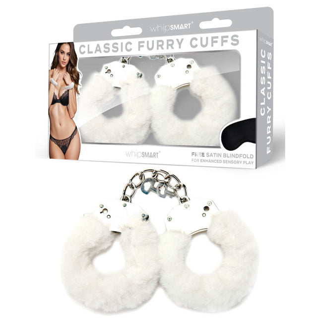 WhipSmart Classic White Furry Cuffs with Bonus Eye Mask