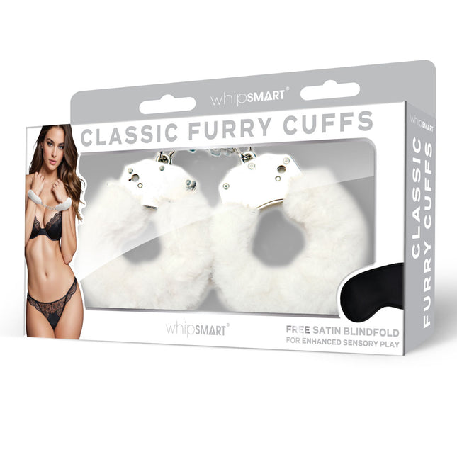 WhipSmart Classic White Furry Cuffs with Bonus Eye Mask