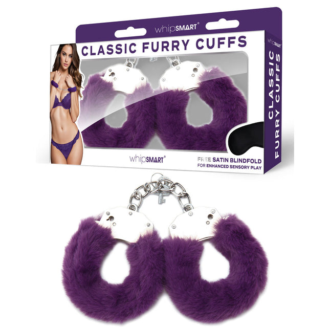WhipSmart Classic Purple Furry Cuffs with Bonus Eye Mask