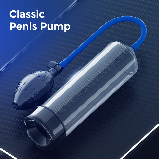 LuvPump AeroUp Beginners Penis Pump in Clear on blue background