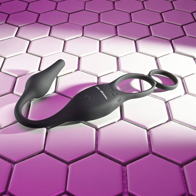 Zero Tolerance PLUG & TUG - Black Vibrating Cock Ring with Anal Plug