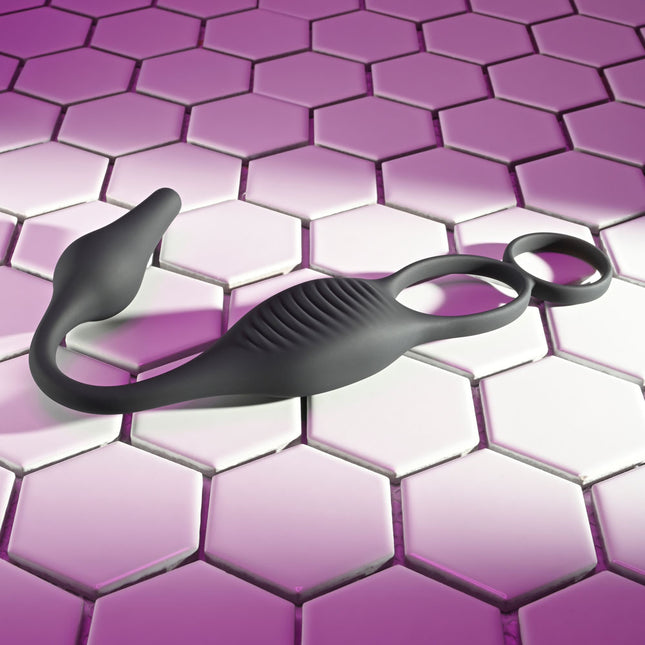 Zero Tolerance PLUG & TUG - Black Vibrating Cock Ring with Anal Plug