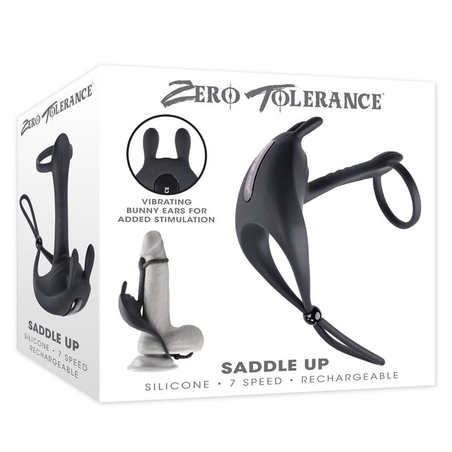 Zero Tolerance SADDLE UP - Black Vibrating Cock & Ball Rings