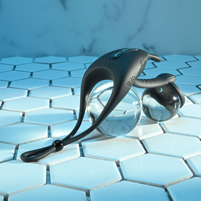 Zero Tolerance SADDLE UP - Black Vibrating Cock & Ball Rings