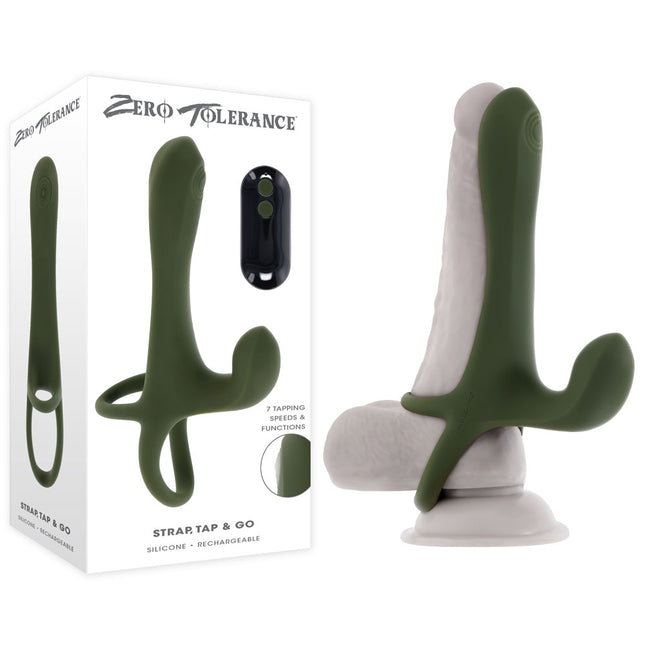 Zero Tolerance STRAP, TAP & GO - Green Vibrating & Tapping Penis Sleeve with Wireless Remote
