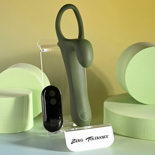 Zero Tolerance STRAP, TAP & GO - Green Vibrating & Tapping Penis Sleeve with Wireless Remote