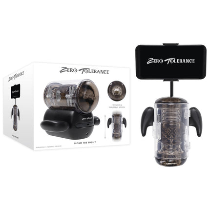 Zero Tolerance HOLD ME TIGHT - Black Vibrating Auto Stroker with Phone Holder