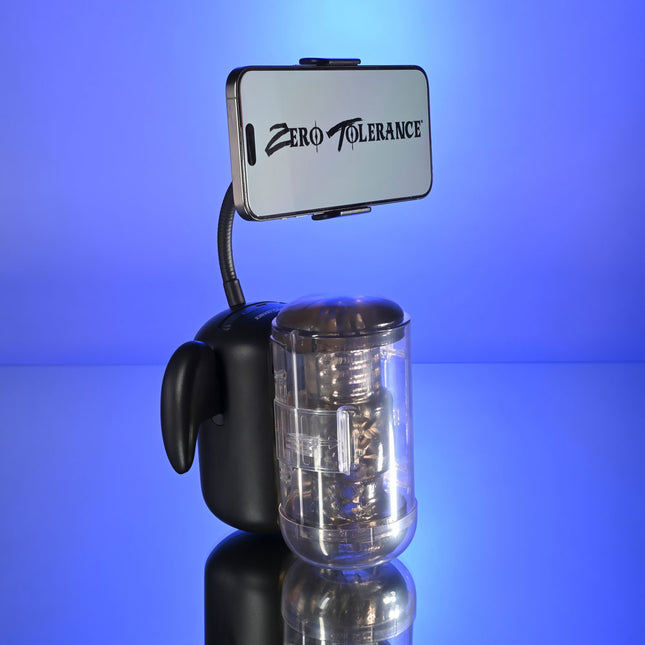 Zero Tolerance HOLD ME TIGHT - Black Vibrating Auto Stroker with Phone Holder