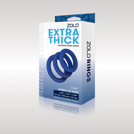 Zolo Extra Thick Blue Silicone Cock Rings 3-Pack